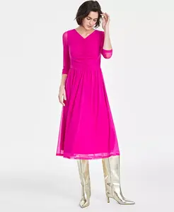 Женское платье миди с плиссировкой и сетчатыми вставками On 34th, фиолетовый