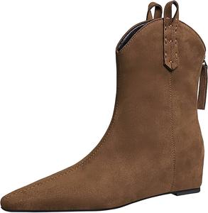 Женские замшевые ботильоны с острым носком и скрытым танкеткой, сексуальные и модные, с задней молнией, удобные, с внутренним увеличением роста RYNKOMA, Brown