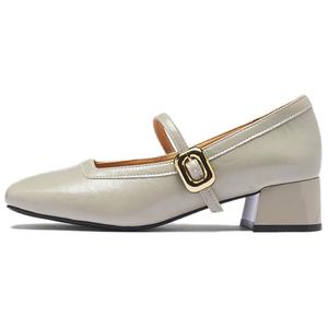 AGSDON Женские туфли Мэри Джейн на массивном каблуке 4 см серые, цвет Gray