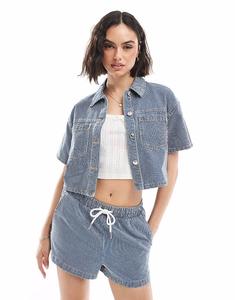 Джинсовая рубашка в полоску New Look Coord синего цвета