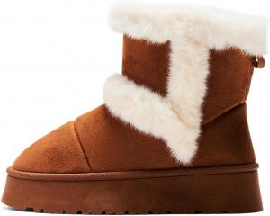 Женские классические короткие ботинки с круглым носком на платформе, удобной меховой подкладкой, для зимы, легко надеваются, теплые повседневные ботильоны, размер 4-16 US Wansseny, Sienna