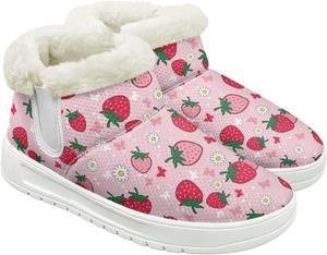 Женские зимние ботинки с искусственным мехом, короткие ботинки до щиколотки, теплые зимние повседневные обувь Fuojuvelie, Strawberry