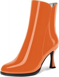 Женские ботильоны AMBELIGHT с закрытым носком, на молнии, из лакированной кожи, с высокими шпильками 3,3 дюйма, подходящие для свадебного платья, Orange