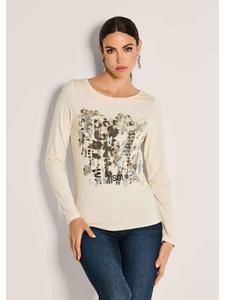 MADELEINE Элегантный топ с отделкой стразами жемчужно-белого/бежевого/серебристого цвета