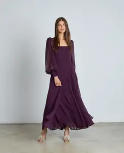 Длинное платье с полупрозрачными рукавами-буфами и длинной расклешенной юбкой Alma en Pena, фиолетовый