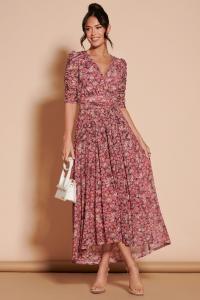 Сетчатое платье макси Dasha со сборками на рукавах Jolie Moi, розовый