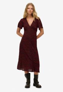 Платье Superdry & Co PRINTED BUTTON-UP SHORT SLEEVE MIDI TEA, Red Hearts/Red