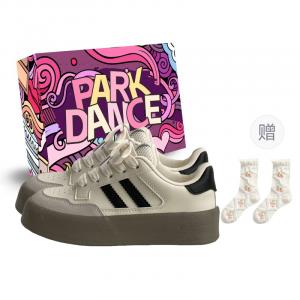 PARK DANCE Женские низкие скейтерские кеды бежевые (коробка + носки в подарок), цвет Beige (Box+Gift Socks)