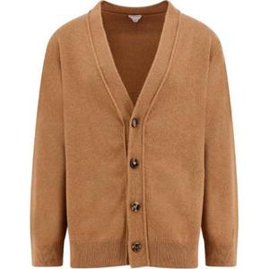 Длинный кардиган с V-образным вырезом Bottega Veneta, коричневый