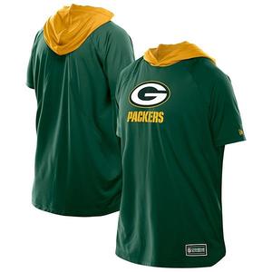 Мужская зеленая футболка Green Bay Packers с капюшоном и рукавом реглан New Era