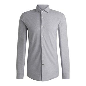 Рубашка приталенного кроя из хлопкового трикотажа-пике BOSS, светло-серый