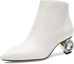 Женские Ботильоны XYD с Кристаллами на Низком Каблуке, Зауженный Носок, Боковая Молния, Праздничные Туфли для Вечеринки, Модные Короткие Ботинки, White