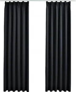 Плотные шторы с крючками, 2 шт., черные, 140x175 см vidaXL