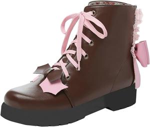 Женские ботильоны Lolita Uniquelly с массивным каблуком и платформой, ботинки на щиколотку с круглым носком, шнуровкой и бантом, милые кавайные рокабилли зимние туфли, Brown