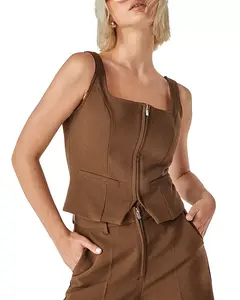 Топ без рукавов с застежкой-молнией спереди Nasty Gal, коричневый