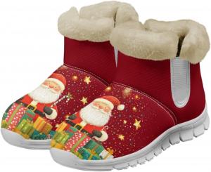 Зимние женские теплые ботинки Biyejit, ботильоны на зиму, уличные ботинки, слипоны, кроссовки, удобная обувь для женщин, Santa Claus Star Print