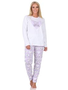NORMANN Пижама с длинными рукавами, украшенная сердечками и кошачьим рисунком, фиолетового цвета