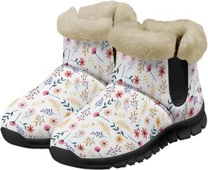 Женские зимние ботинки Jeiento Floral с цветами, легкие, пушистые, с утолщенной подошвой, противоскользящие, Wild Floral -White