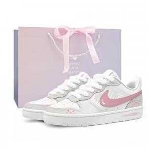 Nike Детские низкие скейтбордистские кроссовки Court Borough с противоскользящей амортизацией и износостойкостью, бежевого цвета, для подростков