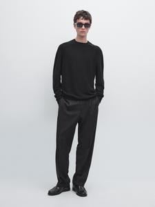 Вязаный свитер с рукавами реглан из 100% шерсти Massimo Dutti, черный