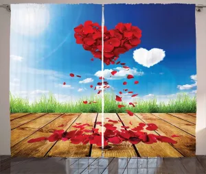 Штора ABAKUHAUS ко Дню святого Валентина в деревенском стиле, сердце из розовых листьев, универсальная, с петлями и крючками, для гостиной, 280 x 225 см, разноцветная киноварь Abakuhaus