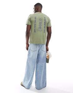 Футболка Farah Bulford с принтом на груди и спине зеленого цвета