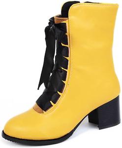 Женские ботильоны VOKLIN на массивном среднем каблуке с круглым носком, шнуровкой и боковой молнией, в западном стиле, Yellow-Velvet Lined