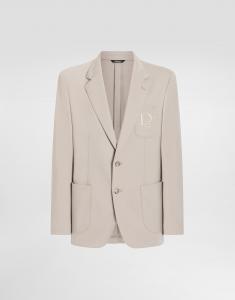 Однобортный жакет из эластичного трикотажа с вышивкой логотипа Dolce & Gabbana, бежевый