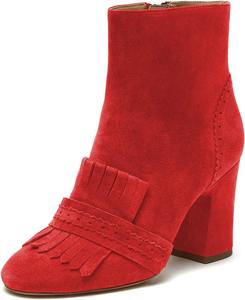 Женские ботильоны YDN с перфорацией, круглый носок, на щиколотку, скуластый средний каблук, бахрома, кисточки, рабочие офисные зимние туфли, размер 4-15 US, Red