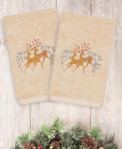 Набор из 2 полотенец для рук «рождественский олень» из 100% турецкого хлопка. Linum Home, Sand