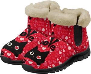 Зимние ботинки UNICEU для женщин с теплой искусственной меховой подкладкой, мягкие уютные пушистые ботильоны, рождественские снежные ботинки, Black Cat