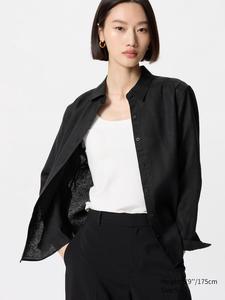 Рубашка из 100% льна премиум-класса Uniqlo, цвет 09 черный