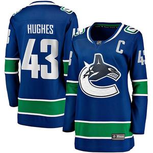 Женская домашняя джерси Quinn Hughes Vancouver Canucks синяя Fanatics