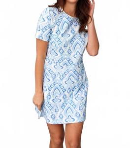 Платье с коротким рукавом Coastal в небесном икате Sail to Sable, Sky Ikat
