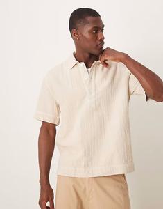 Льняная рубашка с короткими рукавами и пуговицами от Abercrombie & Fitch бежевого цвета