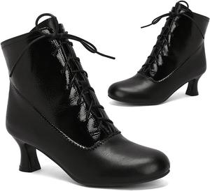 Ботильоны Alyaafifa для женщин, каблук 5,1 см, на низком каблуке, удобные, с острым носком, закрытый носок, винтажные, готические, викторианские, двухцветные, из матовой кожи, короткие сапоги, Stil B - Schwarz