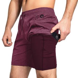 Мужские быстросохнущие спортивные шорты Zilpu с карманом на молнии (7 дюймов), цвет Burgundy