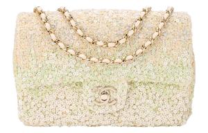 CHANEL Металлический клатч на цепочке через плечо миниатюрный женский светло-зеленый с белым