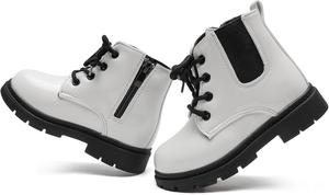 Детские ботинки для мальчиков и девочек яркого цвета со шнуровкой, ботинки на щиколотку с боковой молнией Mybozz, White-Pu17