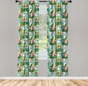 Шторы-листья ABAKUHAUS, винтажный ретро-стиль 60-х годов, листья банановой пальмы, цветы гибискуса, 2 шт., 75 x 175 см, цвет бледно-карамельный бордо Abakuhaus