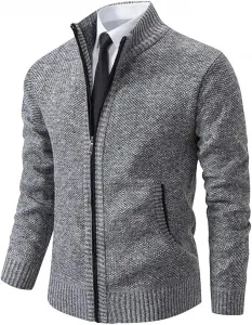 Мужской кардиган Casual Sports с воротником стойкой и молнией спереди