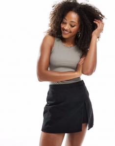 Джинсовая юбка-шорты Pimkie с боковыми разрезами черного цвета