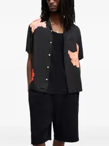 Розовая рубашка с цветочным принтом и короткими рукавами Allsaints