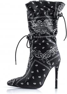 Женские сапоги YIYA с острым носком до середины голени, камуфляжные, оранжевые, на высоком каблуке-стилетто, эластичные с шнуровкой, из тянущейся ткани, ботильоны