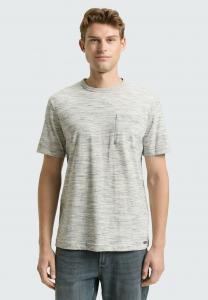 Футболка TOM TAILOR IN MELANGE-OPTIK MIT BRUSTTASCHE, Gardenia White Multi Inject/Grey