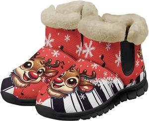 Женские зимние ботинки UNICEU, рождественские ботинки с теплой подкладкой из искусственного меха, удобные ботильоны для дома и улицы, Reindeer Xams Elk Music Note