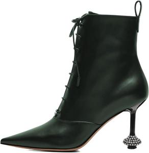 Женские элегантные ботильоны с острым носком и ремешками на щиколотке, специальные ботильоны на высоком каблуке с шнуровкой, осенне-зимние праздничные туфли для вечеринок, размер 4-16 US Wansseny, Deep Green