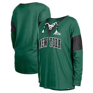 Женская зеленая футболка New York Jets с длинным рукавом и V-образным вырезом New Era