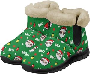 Женские зимние ботинки Jeiento с мехом, утепленные, уличные ботильоны, Cartoon Christmas Santa -Green
