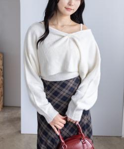 Комплект из вязаного трикотажа в двух направлениях с ленточным дизайном и вязаной майкой [очень удобный и пушистый]